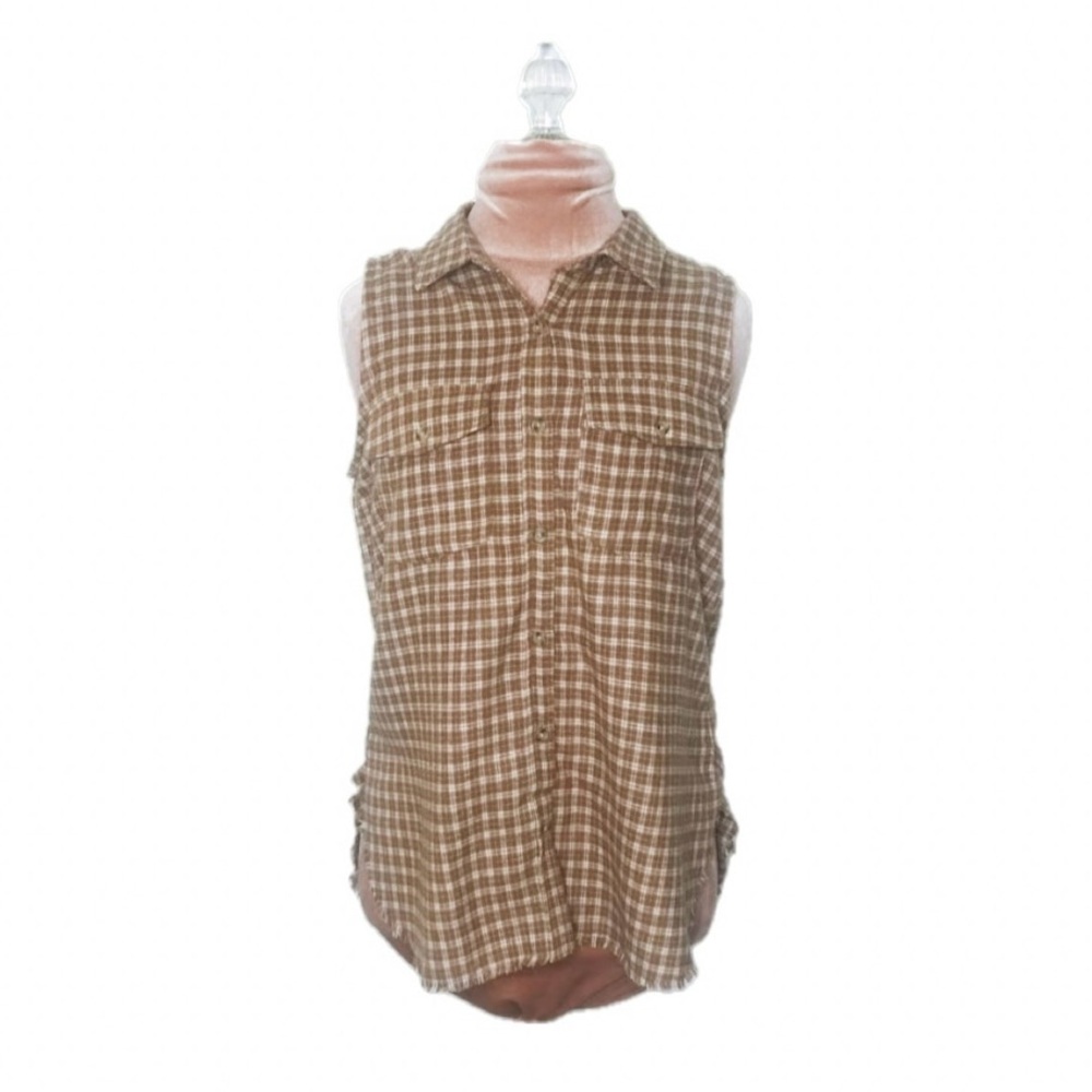 No Comment Plaid Flannel Sleeveless Top Brown Women’s Size Medium